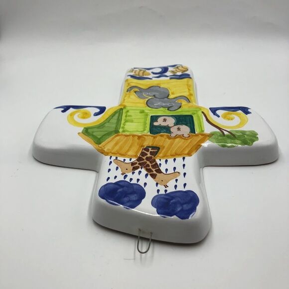 The Boozell Collection Noah's Ark Ceramic Cross Hanging Wall Art Terracotta 10in - Picture 8 of 12